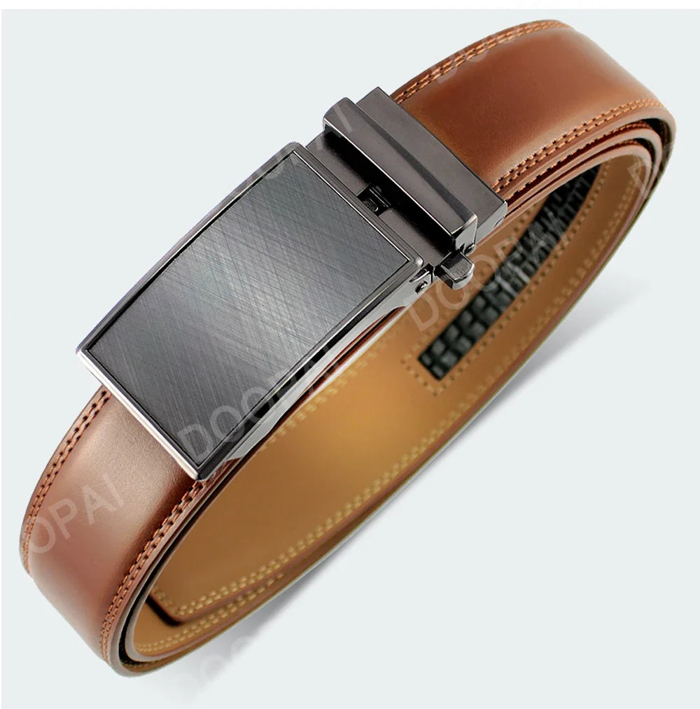 Mens Leather Belt Metal Automatic Genuine Leather Belts Leisure Fashion Ratchet Belts for Men Pants Fashion Genuine Leather Belt