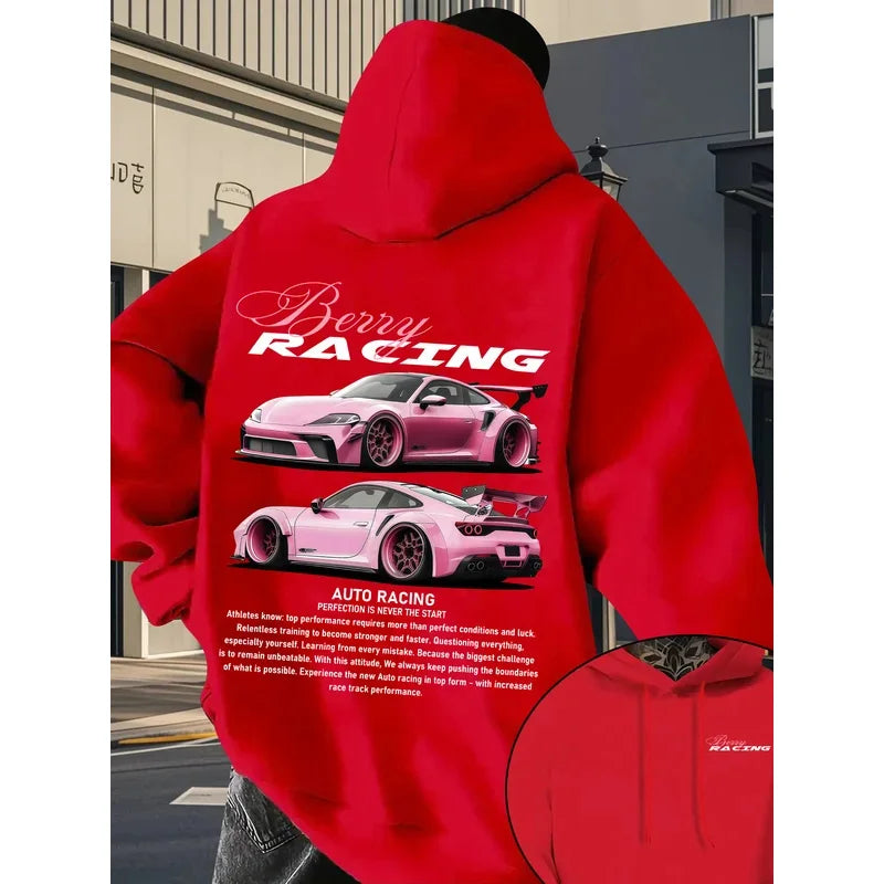 2026 Men's Car Print Hoodie Y2K Streetwear Fashion Hooded Sweatshirt Casual Comfortable Pullover Top