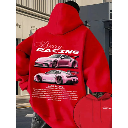 2026 Men's Car Print Hoodie Y2K Streetwear Fashion Hooded Sweatshirt Casual Comfortable Pullover Top
