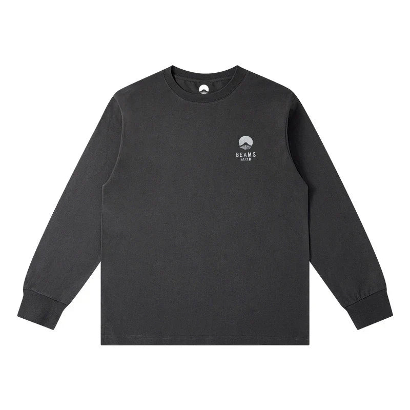 Autumn Limited Edition Japan Fuji Mountain Embroidered Loose Couple Men Women Long Sleeve T-Shirt Cotton Casual O-Neck Tops