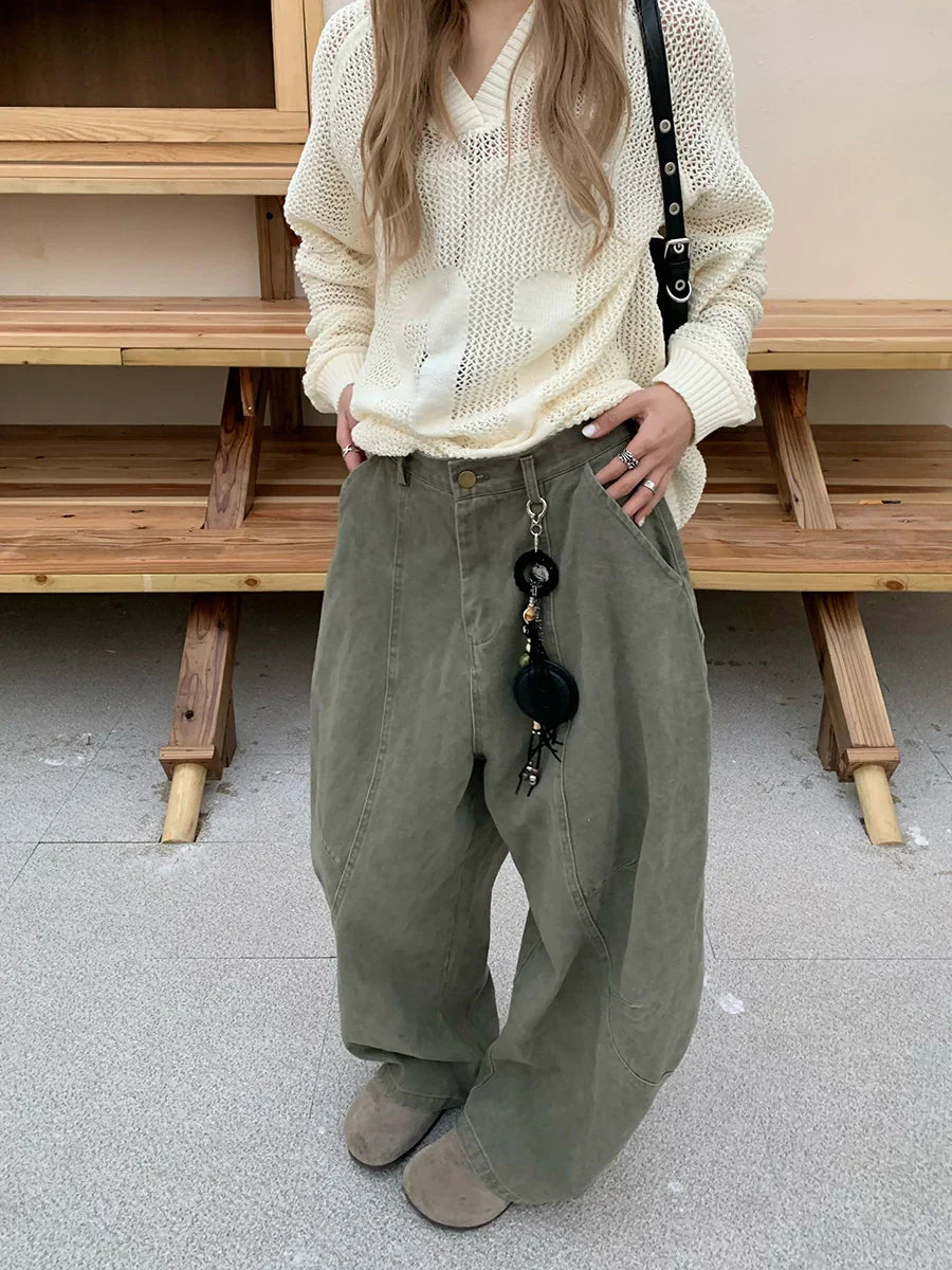 Y2k Trendy Barrel Baggy Jeans Boyfriend Retro Low Rise Wide Leg Stitch Decor Denim Pants Women Men Trousers Streetwear