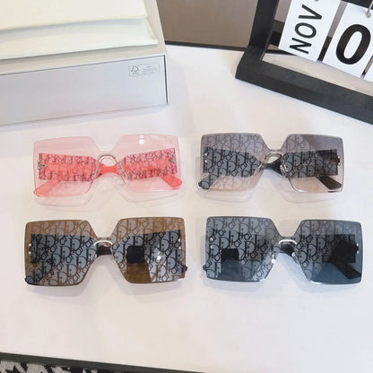 Ins 2025 Luxury Designer UV400 Sunglasses Women Men New Trendy Square Rimless Sun Glasses Ladies Vintage Letters Gafas De Sol