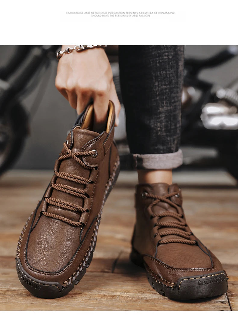 Men's Hand-stitched Boots Plus-size Casual Shoes Comfortable Soft Ankle Boots Outdoor Non-slip Wear Boots