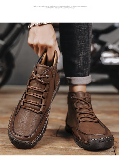 Men's Hand-stitched Boots Plus-size Casual Shoes Comfortable Soft Ankle Boots Outdoor Non-slip Wear Boots