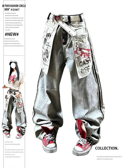 2025 Autumn Winter Women's Denim Pants Y2K Low Rise Stacked Jean Harajuku Goblin Core Cowboy Japanese Wide Fit Baggy Grunge Men