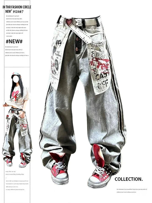 2025 Autumn Winter Women's Denim Pants Y2K Low Rise Stacked Jean Harajuku Goblin Core Cowboy Japanese Wide Fit Baggy Grunge Men