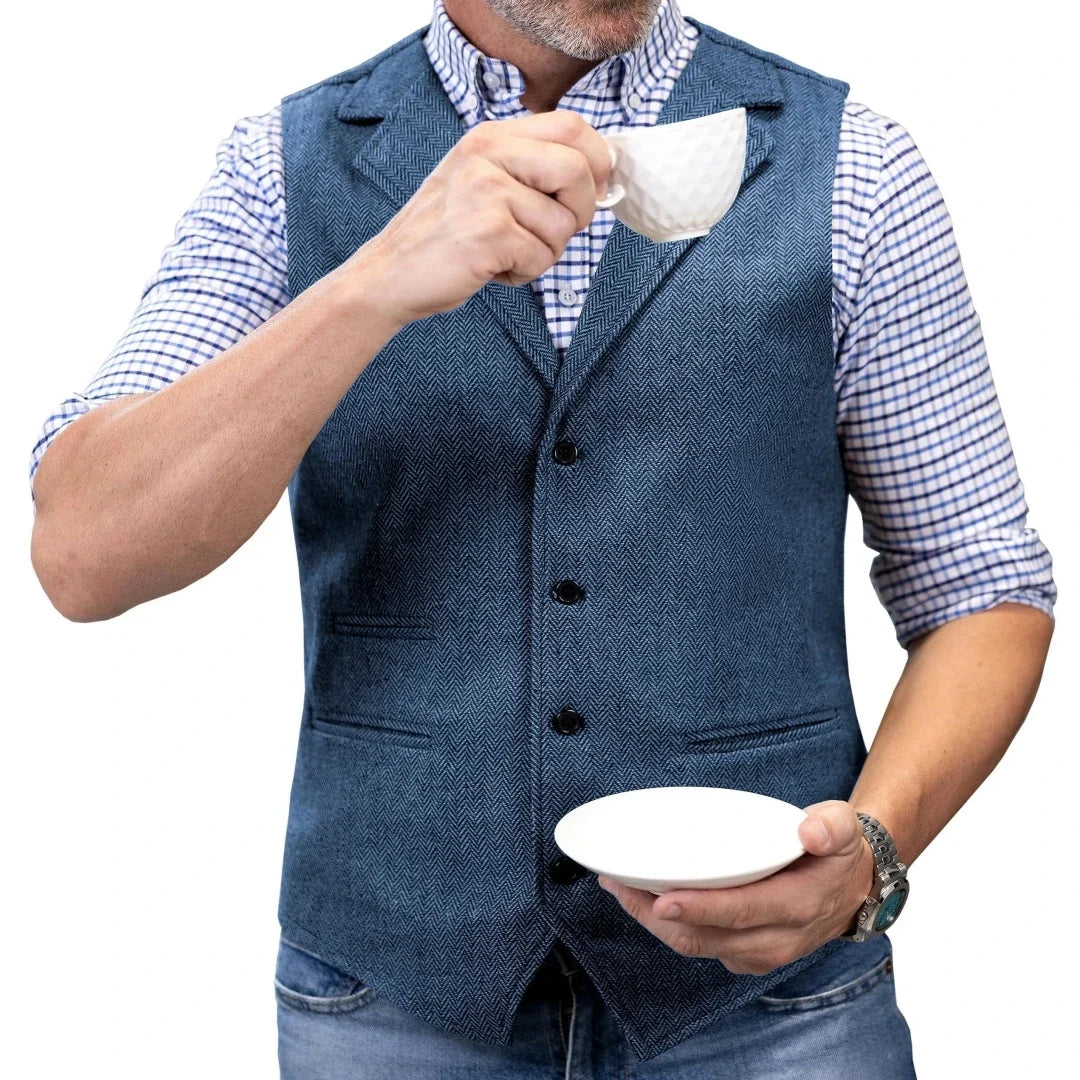 Men Vest Brown Herringbone Single Button With Lapel Waistcoat For Wedding Party Banquet Prom Business Work Casual Daily Men Vest
