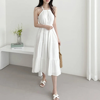 Korean Style Summer Slimming Necktie Waist Cinched Sleeveless Vest Long Dress Women's Fashionable Commute Style Inner Wear
