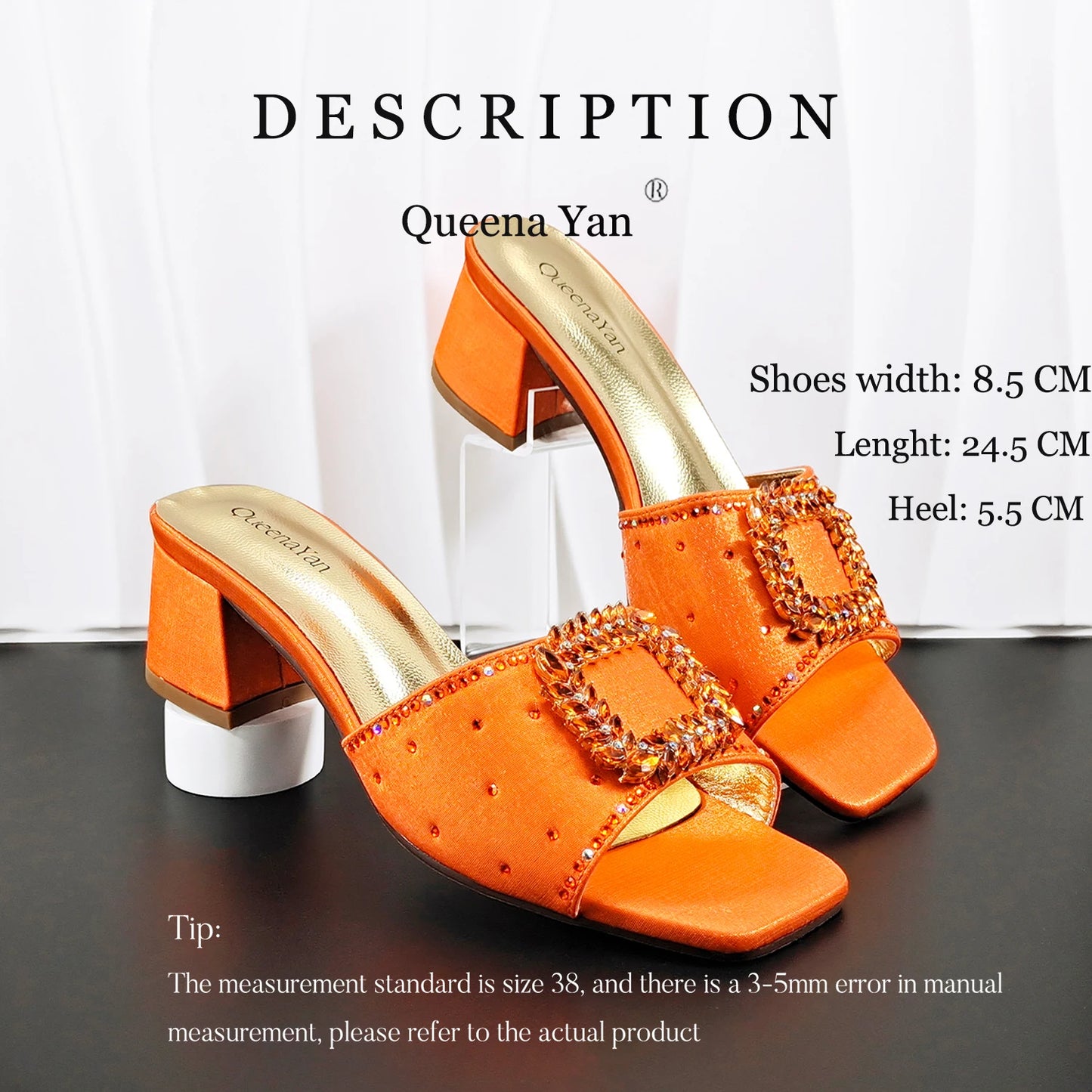 Elegant Itlian Desing Women's Heel Party Shoe and Bag Set Chic Orange Rhinestone Peep-Toe High Heel Sandals Perfect for Weddings