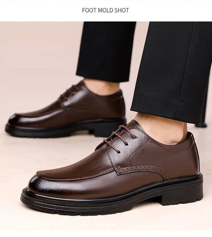 Men's Lace-up Business Casual Leather Shoes Spring Autumn New Platform Work Shoes Male Fashion Solid Color Dress Shoe Man