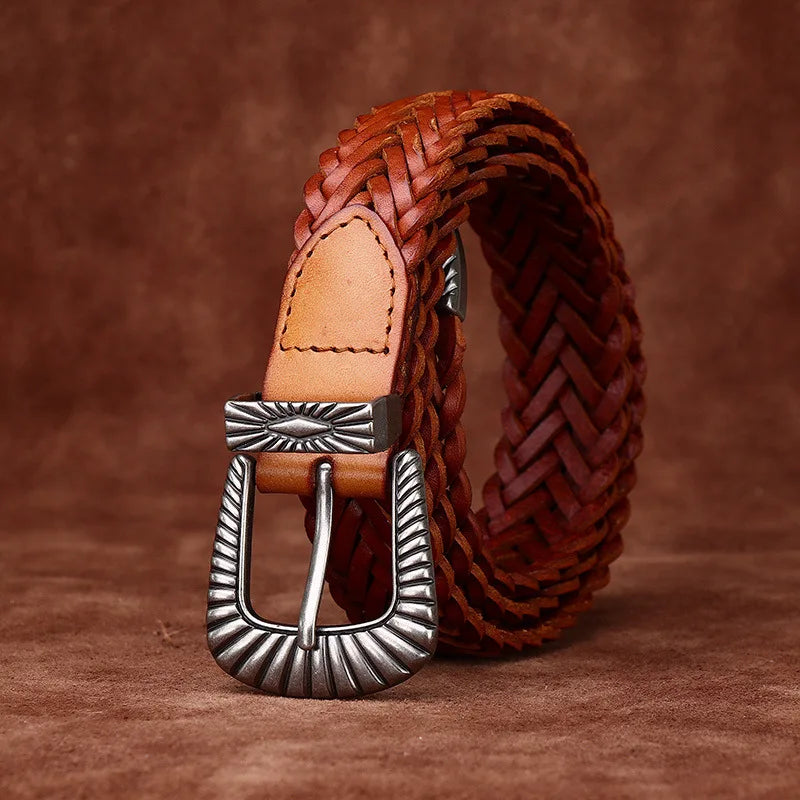 3.0CM Cowhide High Quality Genuine Leather Belts for Men Women Hand Woven Belt Strap Male Pin Buckle Jeans Cowboy Cintos Luxury