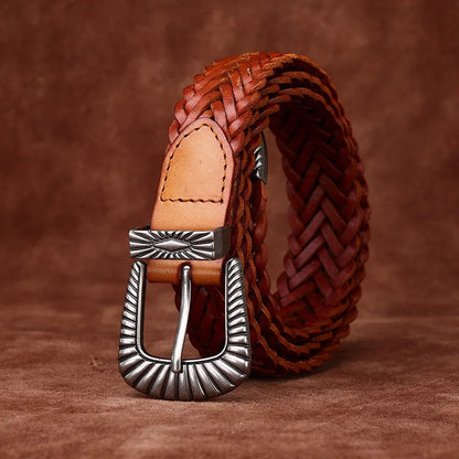 3.0CM Cowhide High Quality Genuine Leather Belts for Men Women Hand Woven Belt Strap Male Pin Buckle Jeans Cowboy Cintos Luxury