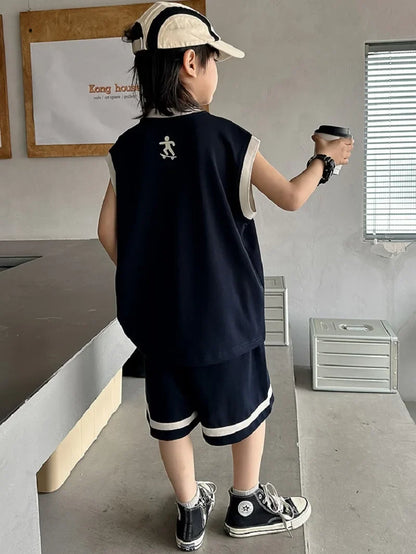 Summer Boys Alphabet Tee Top+Shorts Student Team Jerseys Workout Set School Kids 2PCS Tracksuit Children Jogging Outfit 5-16 Yr