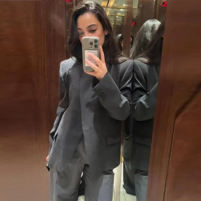 Woman 2025 Asymmetric Dark Grey Blazer Woman Autumn Women's Blazer Crop Long Sleeve Fitted Jacket Korean Popular Outerwears