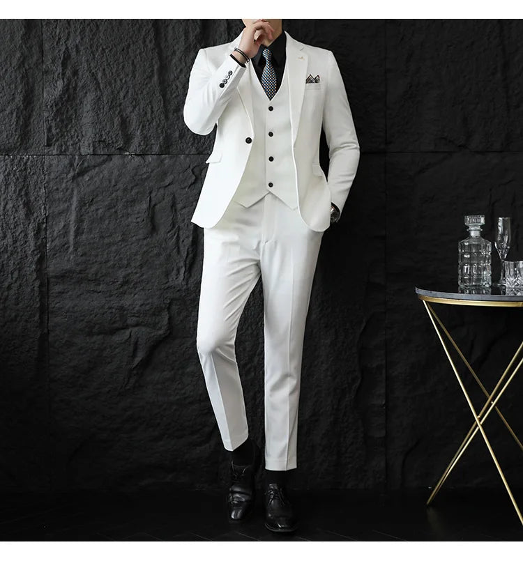 S-7XL Jacket Vest Pants Luxury Elasticity Boutique Fashion Men's Solid Color Casual Business Suit 3-piece Sets Groom Wedding