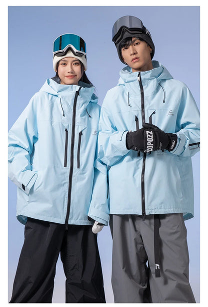 Thicken 3L Ski Jacket Men Women Windproof Waterproof Winter Ski Coat Ski Wear Solid Color Hooded Warm Snowboard Ski Suit