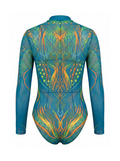 One Piece Sun Protection Swimwear 2026 Women Long Sleeved Print Swimsuit Female Sports Bathers Swimming Bodysuit Beach купальник