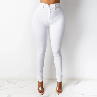 Skinny Pencil Jeans for Women High Waisted Casual Elegant Office Denim Pants Blue White Black Elastic Jeans Woman