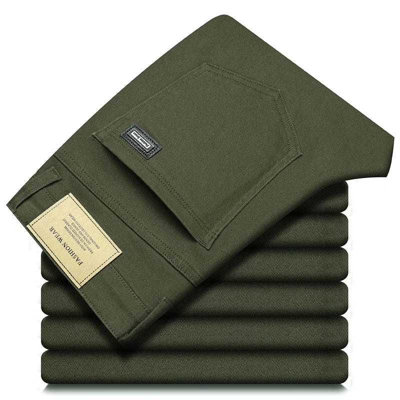 Large Size 42 44 Autumn 96% Cotton Men's Stretch Slim Jeans ArmyGreen Soft Comfortable Casual Straight Denim Pants Trousers