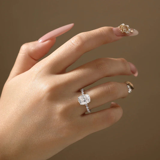 Bague en Moissanite classique taille coussin 4 carats pour femme, en argent S925 plaqué or 18 carats, Bijou de fiançailles ou de mariage, Cadeau pour elle