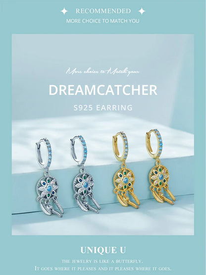 925 Sterling Silver Bohemia Dreamcatcher Hanging Drop Earrings for Women Boho Style Earrings Fashion Jewelry 2 Colors