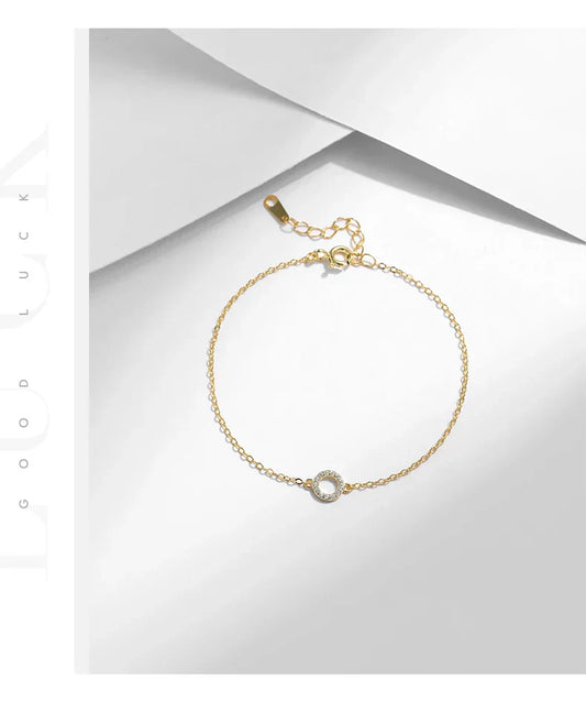 Bracelet simple en argent sterling 925 massif avec cercle évidé, zircons cubiques transparents, chaîne à maillons couleur or pour femmes, filles, cadeau de bijoux fins