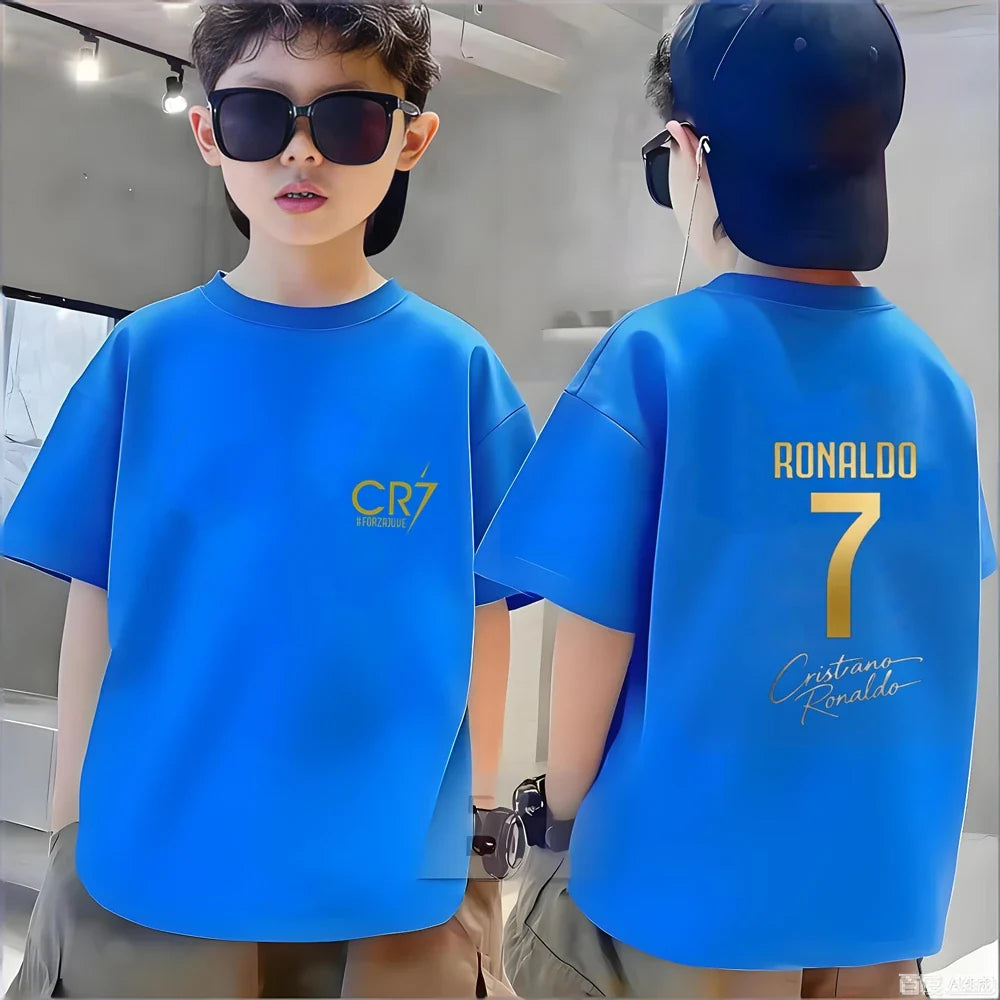 Children Short-sleeved T-shirt+Shorts Football Player Player No. 7 Print Boys Girls Toddler 3-12Yrs Sports Set Summer Clothing