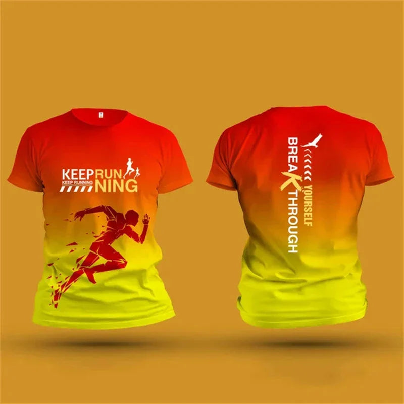 Men's T shirt Outdoor Fitness Run Sports T-Shirts Summer New Casual Women's Short Sleeve Tops Fashion 3D Gradient Harajuku Tops