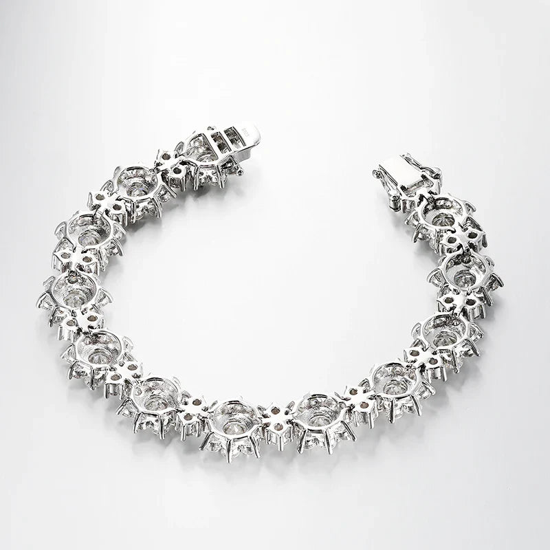 Luxury 35-39cttw D Color Gradient Full Moissanite Sunflower Tennis Necklace for Women S925 Silver All Diamond Neck Chain