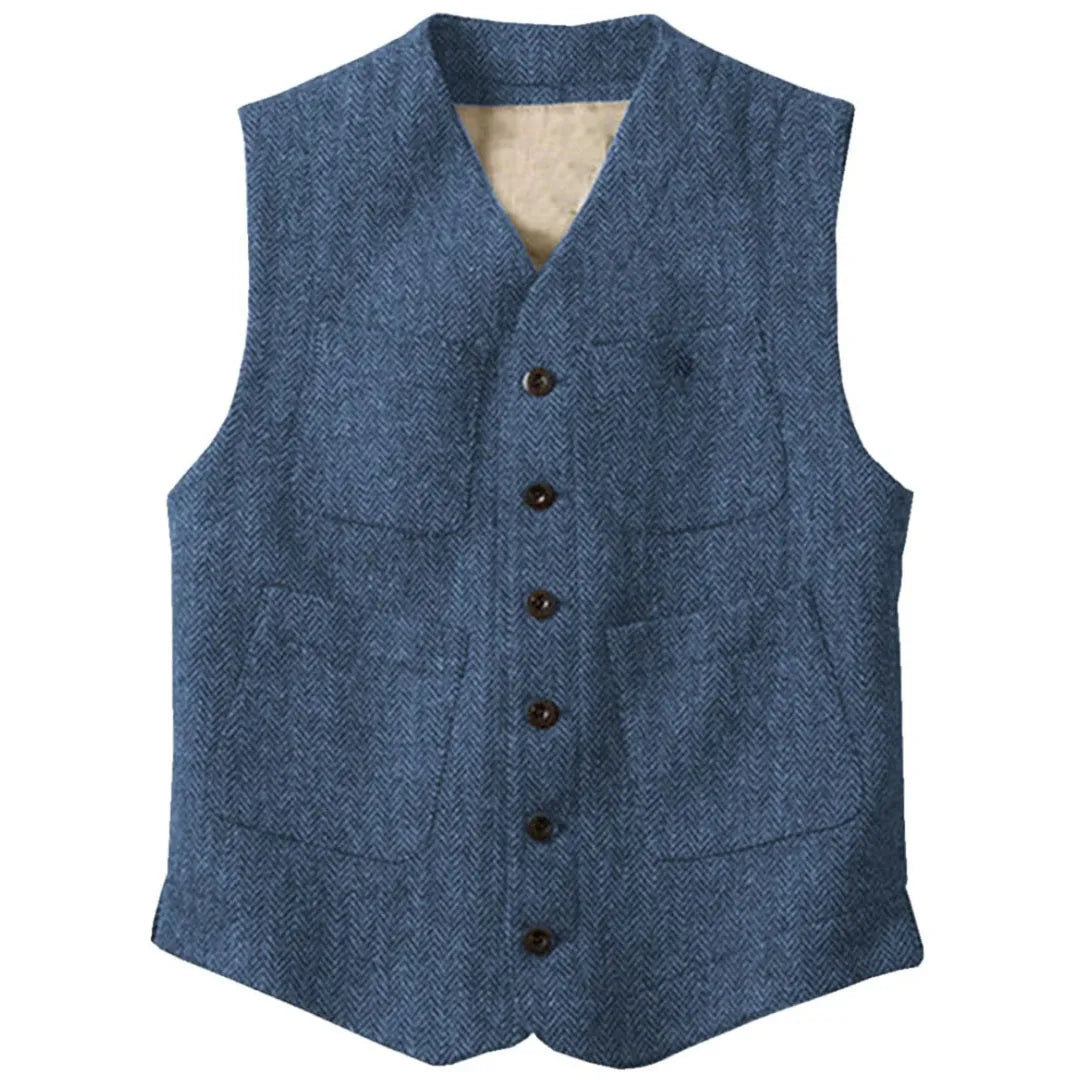 Men Vest Brown Herringbone Single Button With Pocket Waistcoat For Wedding Party Business Work Office Daily Men Suit Vest