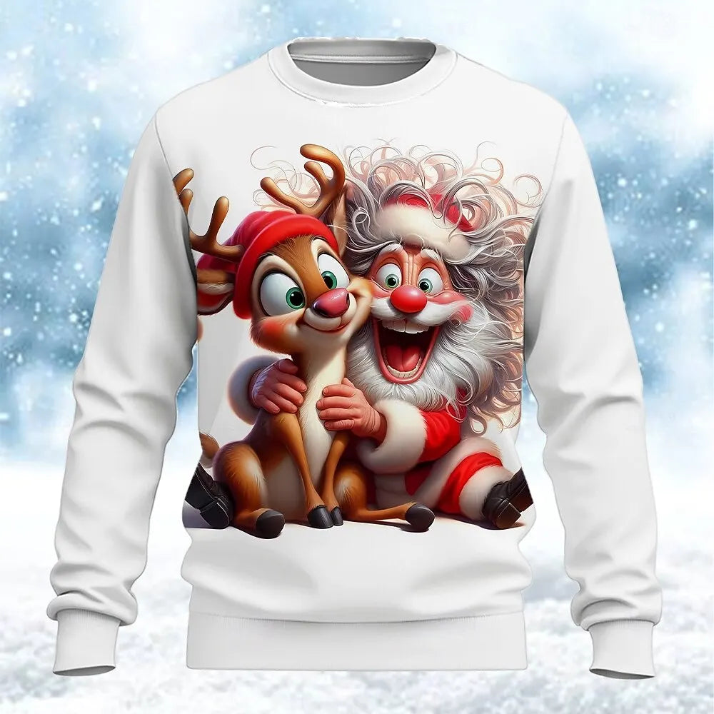 Christmas-themed Men's Santa Claus Print Casual Crewneck Sweatshirt Holiday Vacation Party Long-Sleeve Top All-Season Pullover