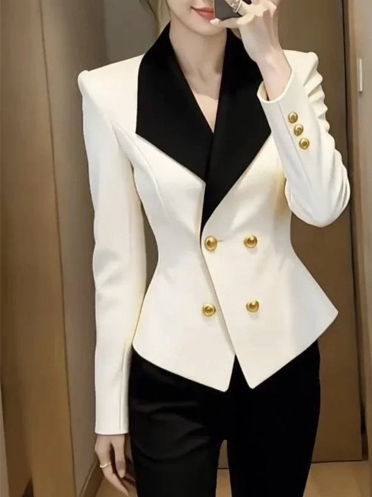 2026  celebrity new professional suit jacket women's high sense black and white contrasting color waist thin short suit