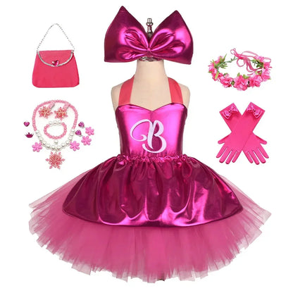 Princess Girls Rosy Knee Length Letter B Tutu Dresses for Girl Birthday Party Halloween Christmas Costumes Margot Robbie Cosplay