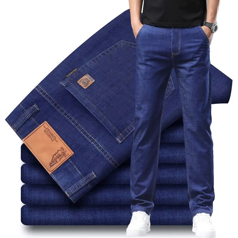 Summer Lyocell Men's Jeans Breathable Thin Casual Straight Stretch Business Work Denim Trousers Classic Fashion Brand Clothing
