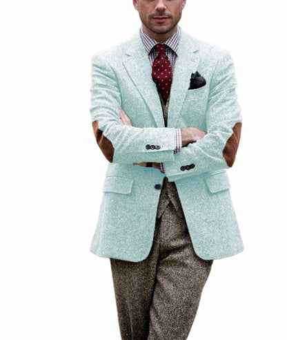 Vintage Winter Tweed Suits Brown Tweed Men Suits With Patch Design Costume Homme Smart Business Formal Wedding Suits 1 Pieces