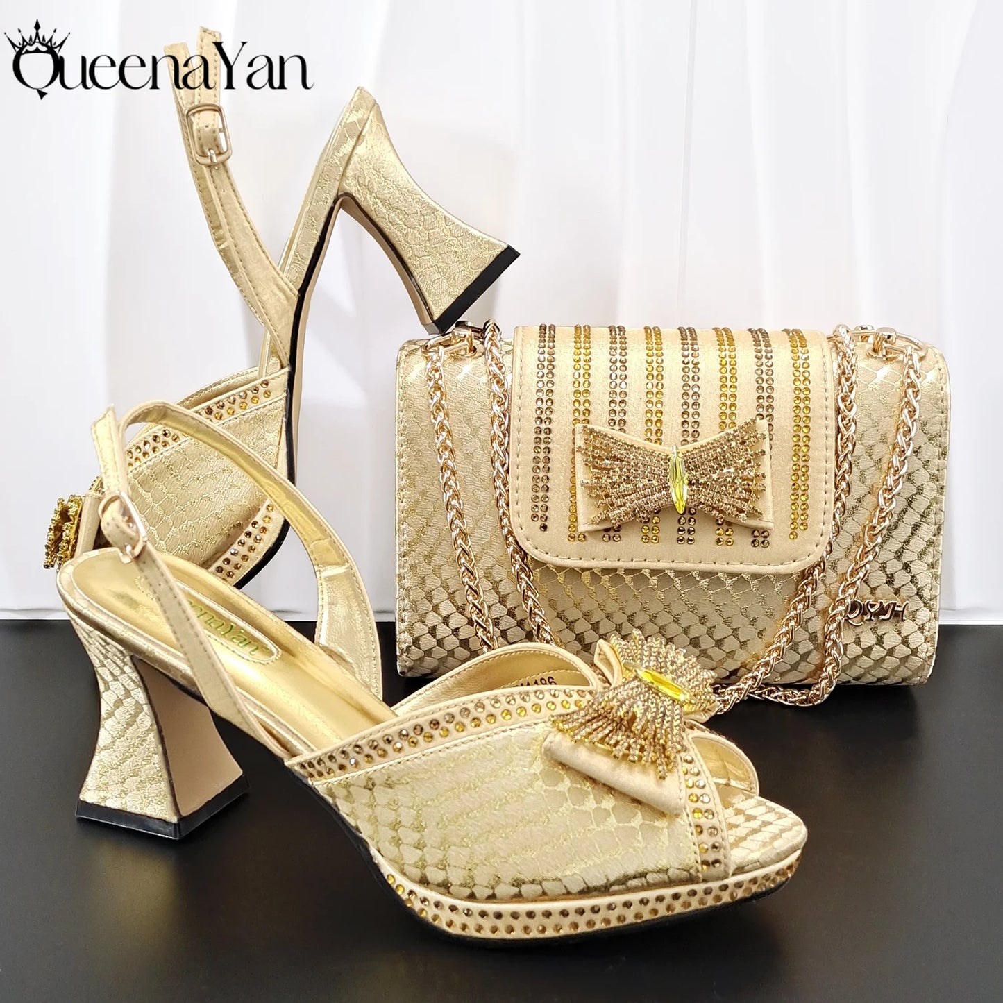 2026 New Italian Pumps and Bag To Party  INS Style Open-Toe Rhinestone Elegant High Heels for Women Party