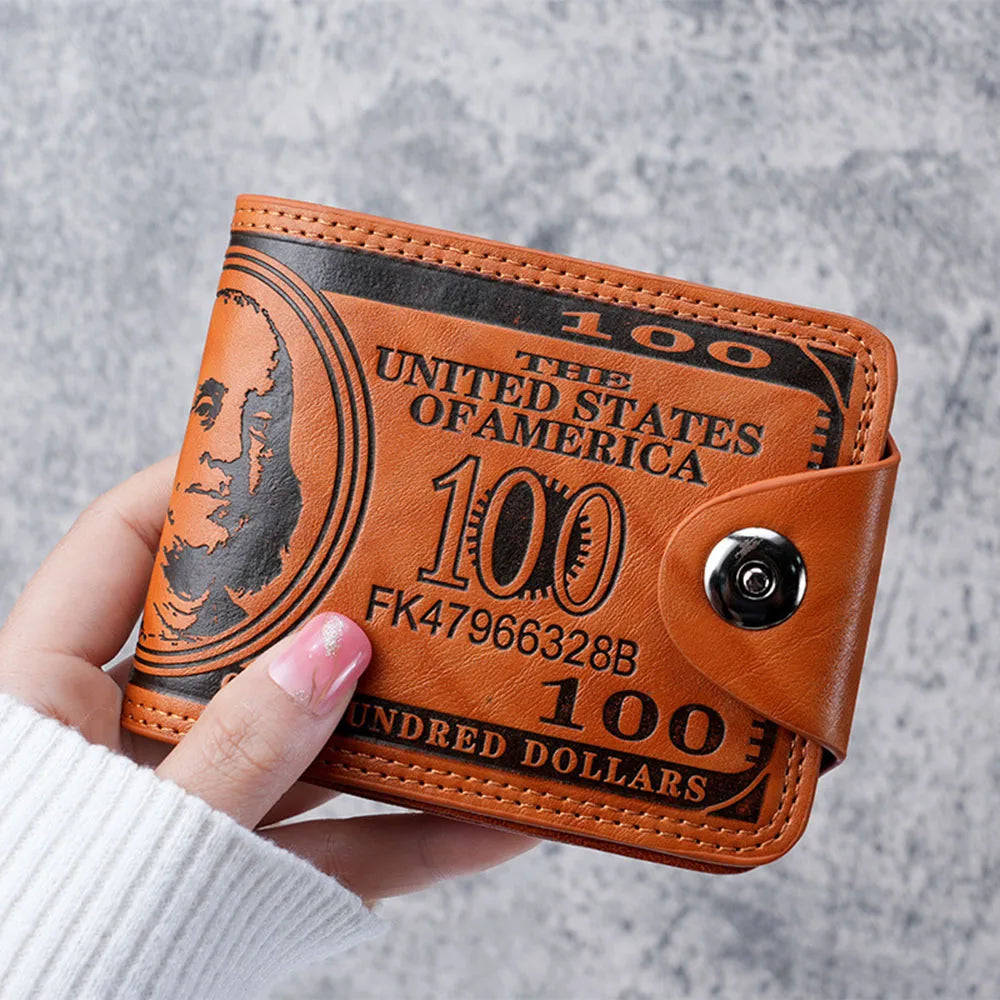 Fashion Wallets with 100 US Dollar Pattern Hasp Male Leather Wallet with Zipper Card Holder Coin Pocket Purse Cartera Women Men