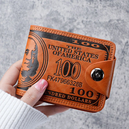 Fashion Wallets with 100 US Dollar Pattern Hasp Male Leather Wallet with Zipper Card Holder Coin Pocket Purse Cartera Women Men