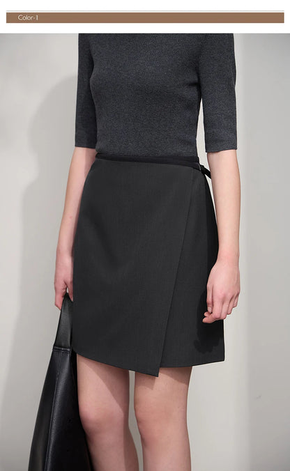 Minimalist Women's Skirt 2025 Spring New Office Lady Versatile Fashion Asymmetric Wrinkle A-line Half-body Skirt 12511092