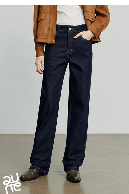 Women Denim Jeans 2025 Autumn New Lyocell Rolling Up Hem Elastic and Simple Straight Leg Ankle Length Pants