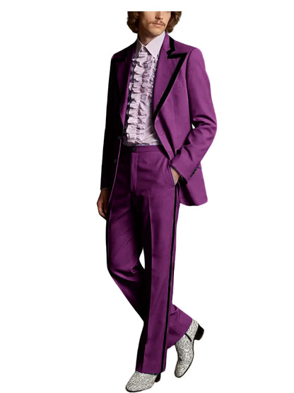 Men's Tuxedo Suit with Black Trim 2-Piece Slim Fit Blazer Pants Set Business Casual Jacket Straight Leg Trousers Formal Outfit