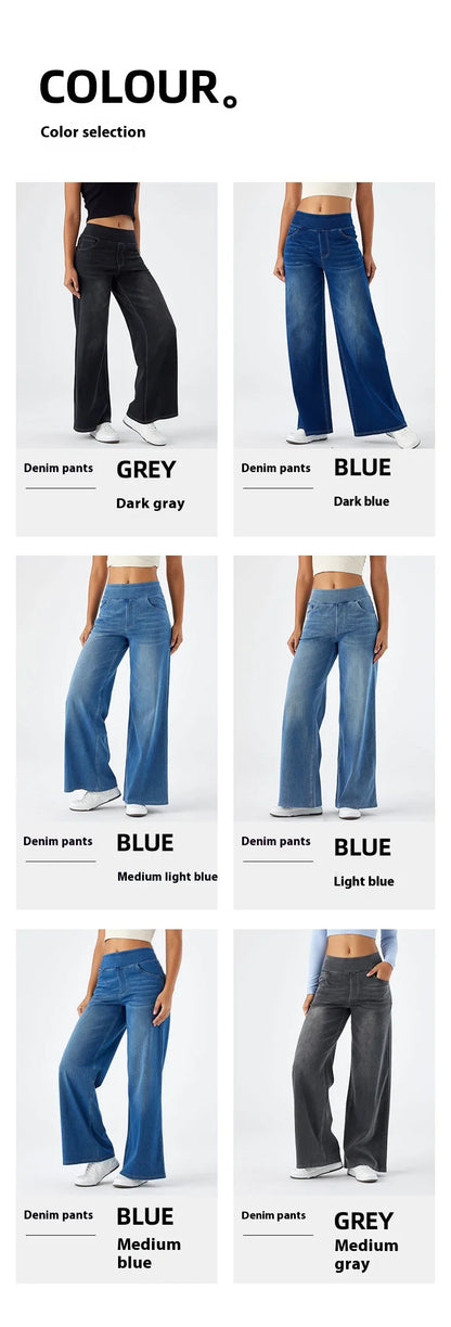 Women's New Large Size Denim Wide-Legged Trousers American High-Waisted Thin Straight Loose Casual Trousers Casual Jeans