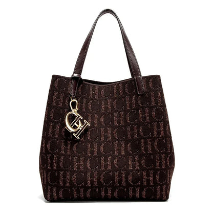 Women's Shoulder Bag Simple Solid Color Gold Letter Printed Design Women's Large Capacity Daily Commuter Bag Women's Handbag
