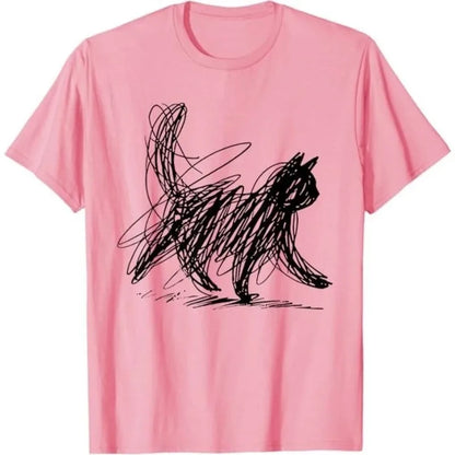 Trendy Streetwear Minimalist Cat Art T Shirt Women's Men Cotton Tee Casual Summer Oversized Humor Short Sleeve Cats Lovers Gifts