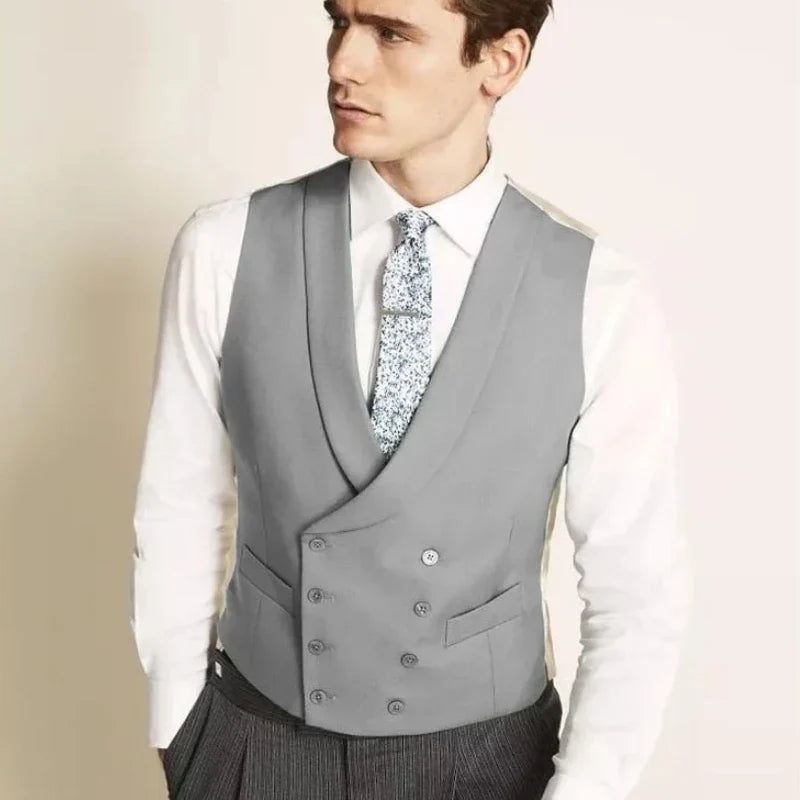Men Vest Dark Gray Double Button With Lapel Gentleman Waistcoat For Business Regular Slim Wedding Banquet Men Suit Vest