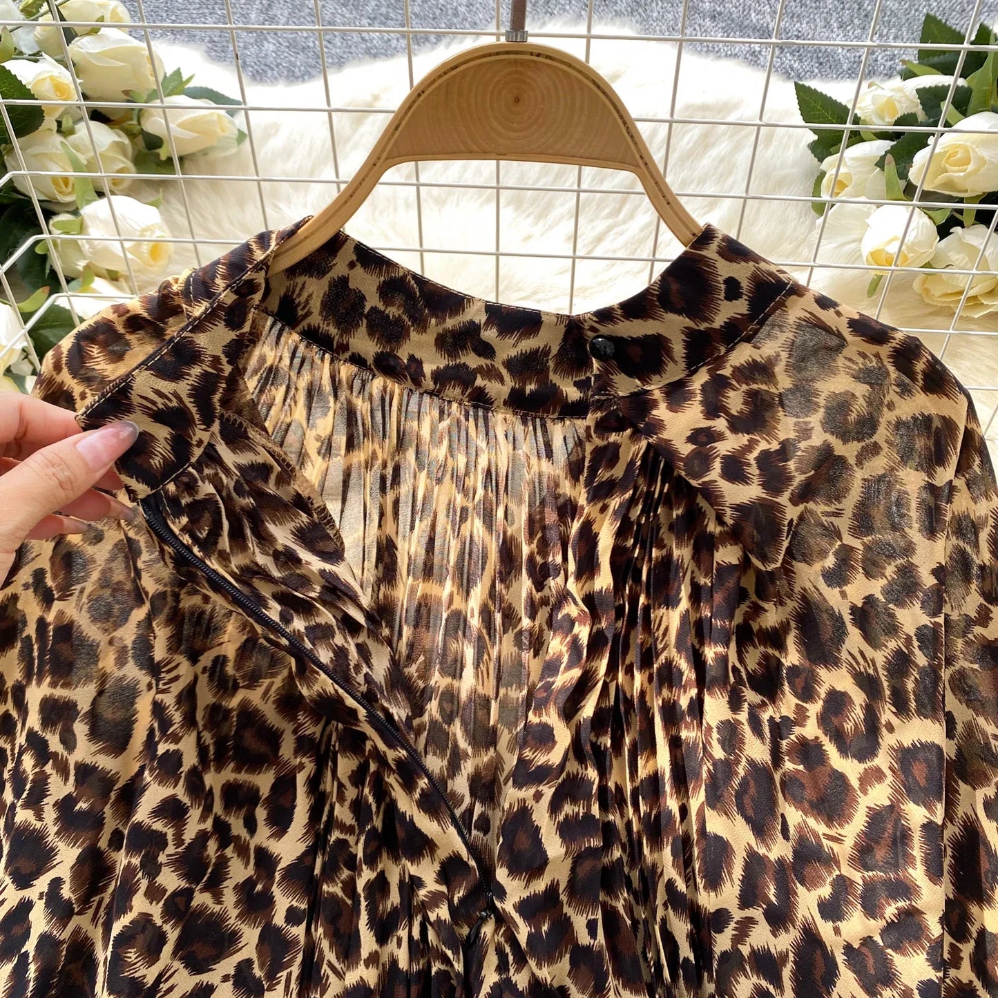 Autumn Leopard Print Blouse Women Bow Neck Long Sleeves Loose Top Korean Style Ins Polka Dot Chiffon Shirt 2025