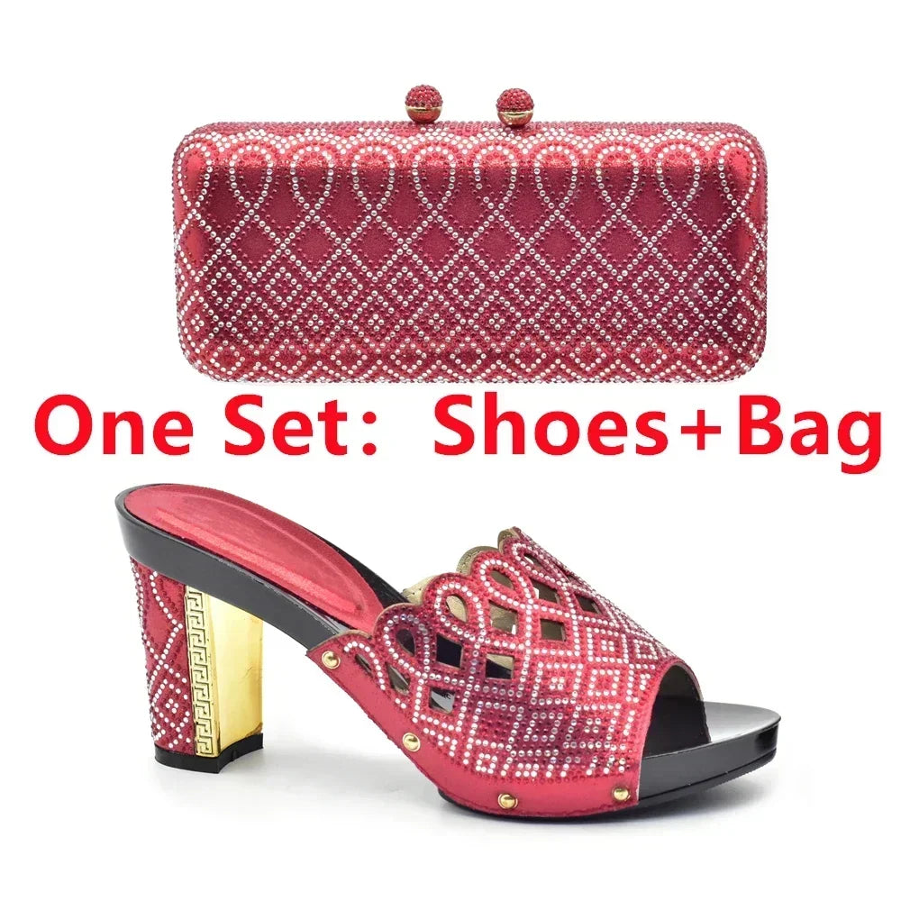 Italian Ladies Shoes and Bags To Match Set Decorated with Rhinestone Plus Size Shoes Women Heel Women Shoes and Bag Set In Italy