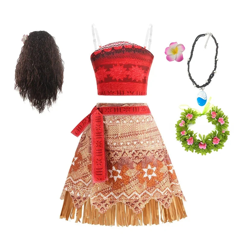 Summer Kids Princess Costume Children Disney Moana Halloween Dress Girl Vaiana Dinner Dress Ocean Adventure Pageant Disguise