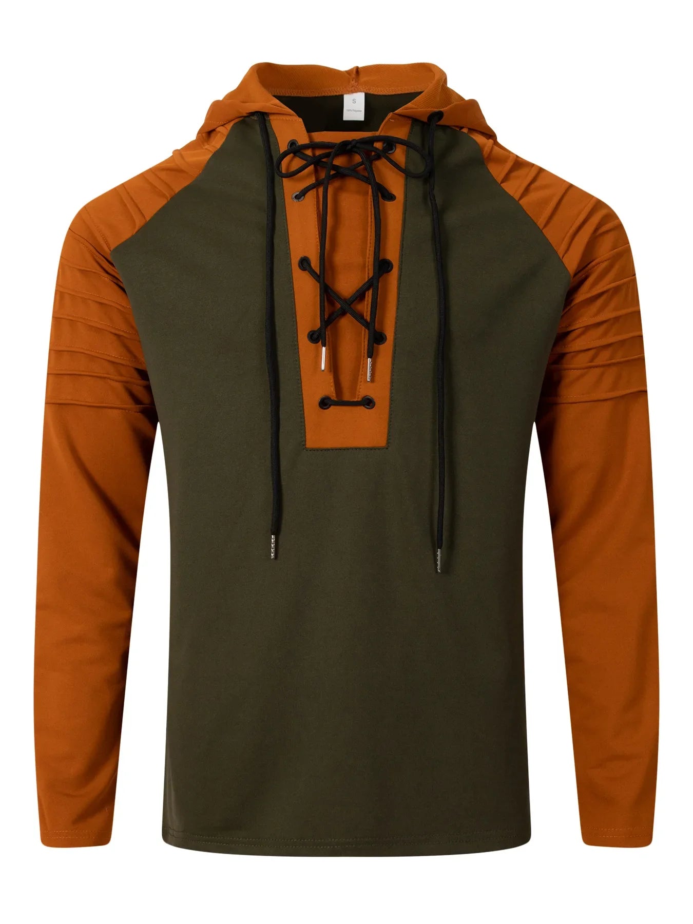 Solid Color Hoodie Muscle Men's Clothing,New Style Men's T-shirt Top. Pleated Hood. Street Style Long-sleeved POLO shirt S-XXXL