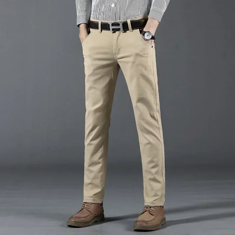 New Mens Spring Summer Business Casual Pants Fashion Cotton Soft Stretch Straight Classic Trousers Korean Solid Color Man Pants